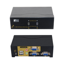 BOWU KVM切换器2口 VGA切换器2进1出电脑视频转换器1托2两台主机共享键鼠vga分配器二进一出独立音频热键切换