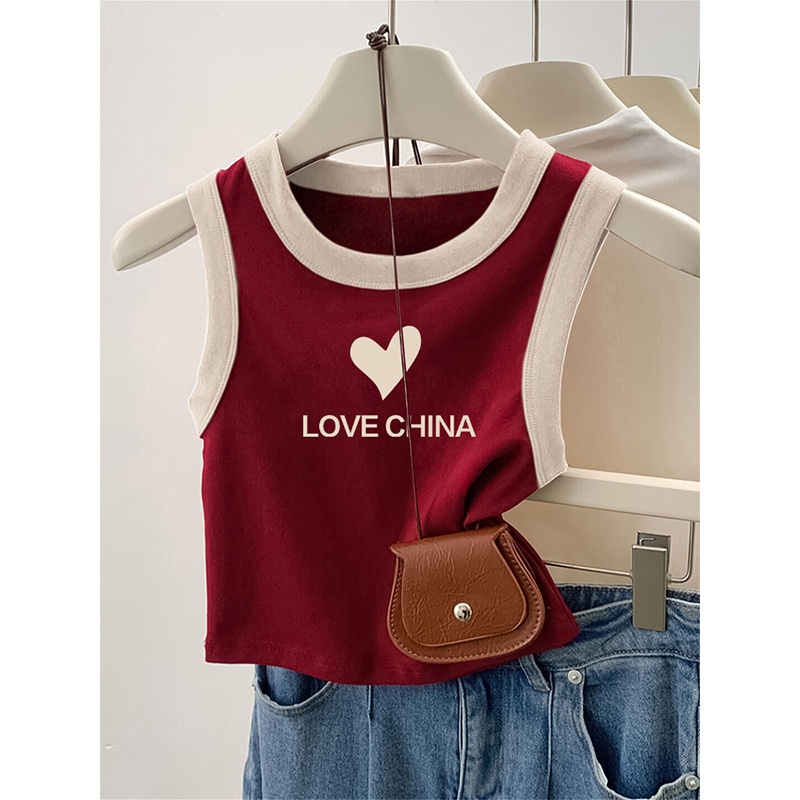 Red Letter Print Camisole for Women 2026 New Summer Outerwear Design Niche Slim Short Sleeveless Top Red Letter Print Camisole for Women 2026 New Summer Outerwear Design Niche Slim Short Sleeveless Top