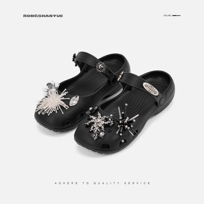 Rongshany Mary Jane Women's Shoes Ballet Crocs Flat anti-slip Sandals Black Flip-flops B1645