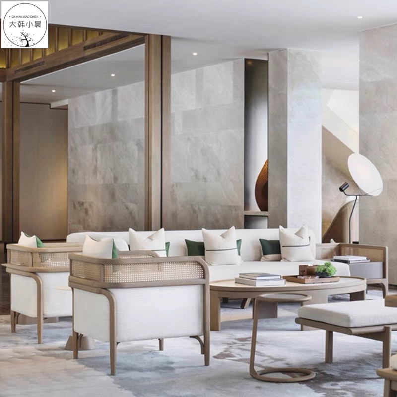  New Chinese Sample House Display Center Negotiation Sofa Brief Solid Wood Vine-made-up card holder Composition Hotel folk Dormitory Furniture