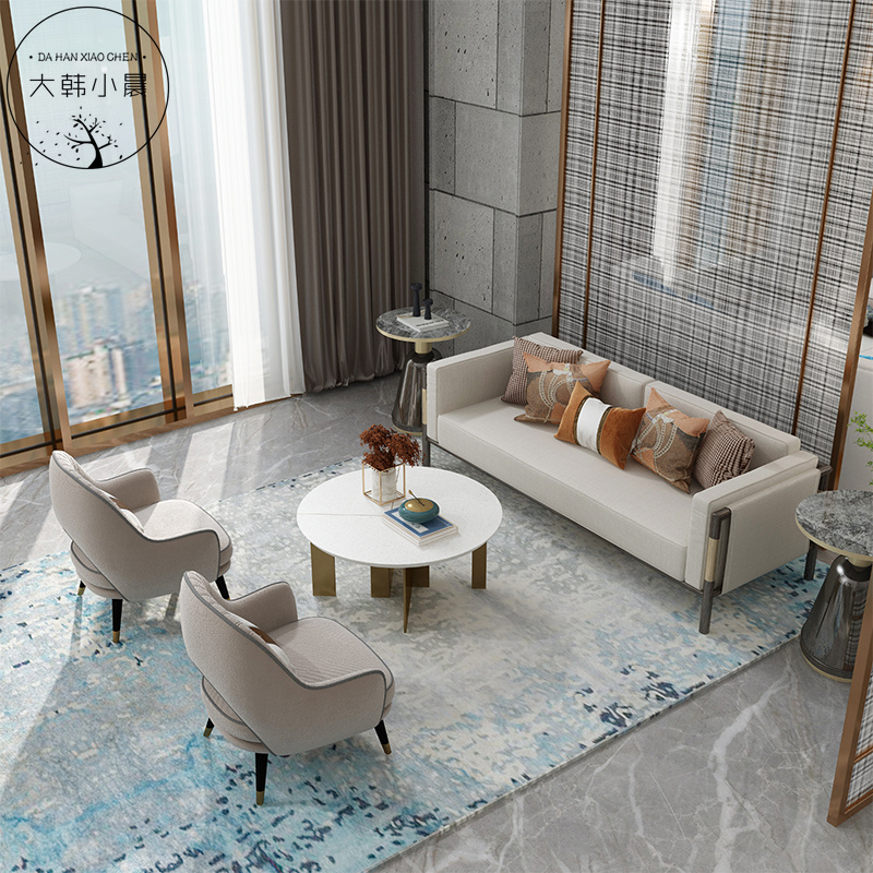 Sample House Display Center Negotiation Sofa Hotel Clubhouse Reception Modern Leather Art Trio Double Cassette Light Extravagant Engineering Customisation