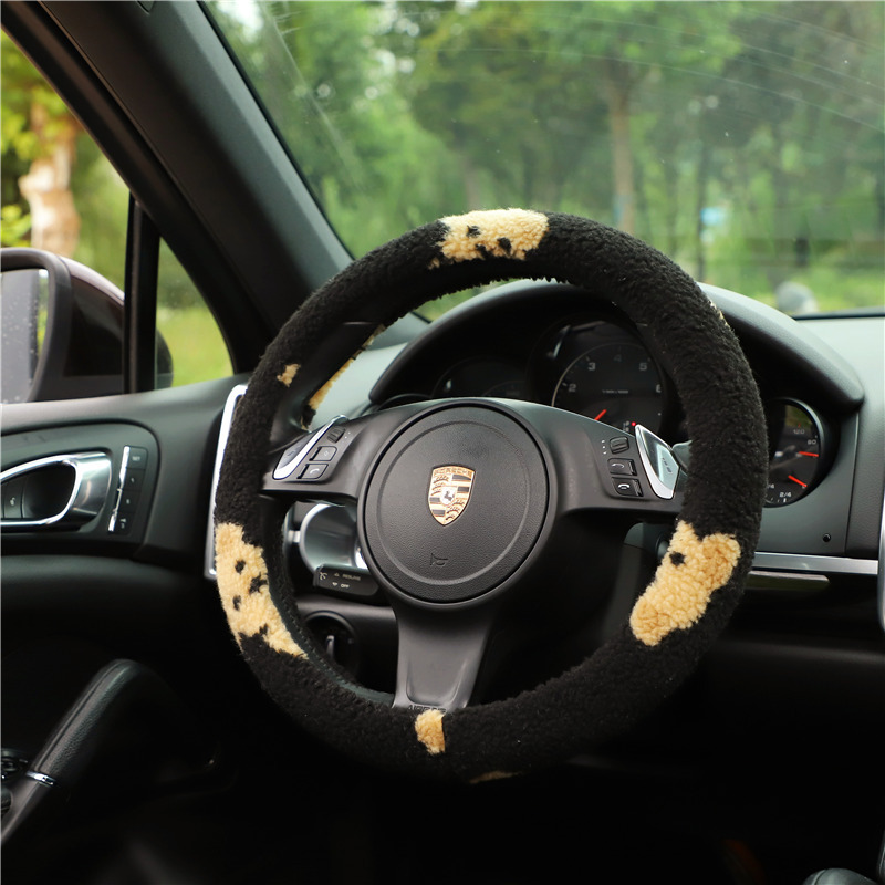 Car steering wheel cover winter plush cute female winter warm personality net red short fluff general handlebar cover