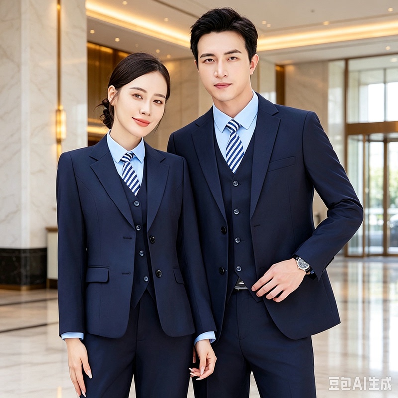 Navy Blue Business Slim-Fit Suit Set Professional Formal Wear Men's and Women's Vest Suit Jacket Autumn Workwear Uniform Navy Blue Business Slim-Fit Suit Set Professional Formal Wear Men's and Women's Vest Suit Jacket Autumn Workwear Uniform
