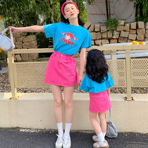 Mother and daughters Gas Set 2024 summer new tide - hao girl cartoon T - shirt two pieces
