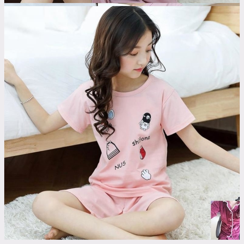 Cô bé sinh viên công chúa mát hai bộ quần short trẻ em mỏng lớn cô gái bông hồng Pyjama