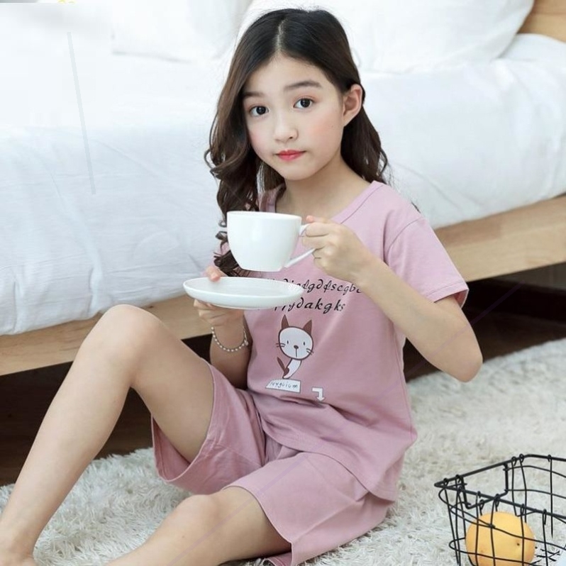 Cô bé sinh viên công chúa mát hai bộ quần short trẻ em mỏng lớn cô gái bông hồng Pyjama