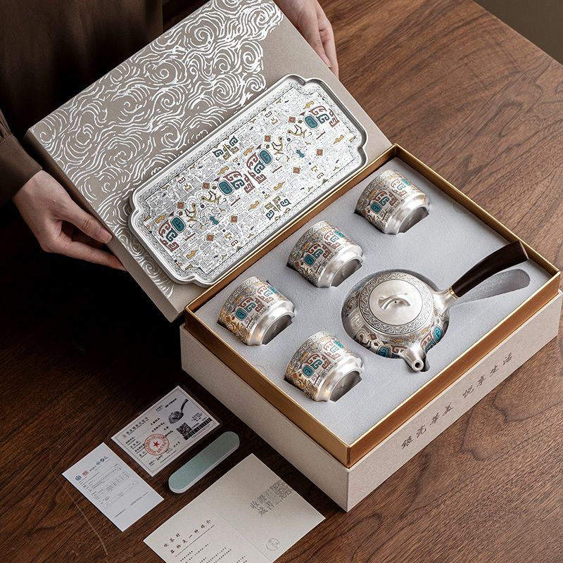 Forbidden City Gilt Silver Cultural and Creative Tea Set, High-End Chinese Style 2026 New Model, Housewarming, Birthday, Mother's Day Gift for Elders