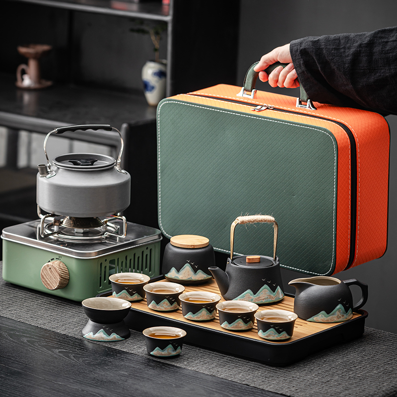 Outdoor Camping Tea Set with Water Boiler, Portable Tea Stove, Camping and Picnic Equipment, Complete Set of Tea Pots and Cups