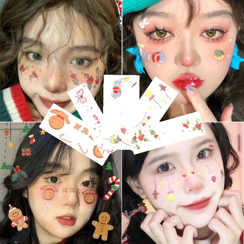 Christmas makeup Cosmetic Tattoo Sticker Loving Face Appliqued Sloppy Creative Makeup Imitation Fun Children's Hot Girl Tattoo Sticker-Taobao