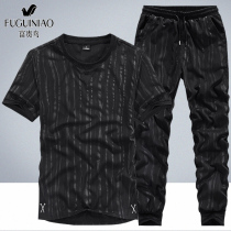 Rich bird ice silk suit mens summer short-sleeved t-shirt mens trend new summer casual suit breathable two-piece set