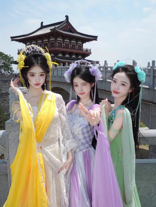 Joyful and Delightful【Seven Fairies】Hanfu Women's Flowing Ancient Style Dress with Embroidery and Print, Super Fairy, Multi-Color Summer Style Joyful and Delightful【Seven Fairies】Hanfu Women's Flowing Ancient Style Dress with Embroidery and Print, Super Fairy, Multi-Color Summer Style