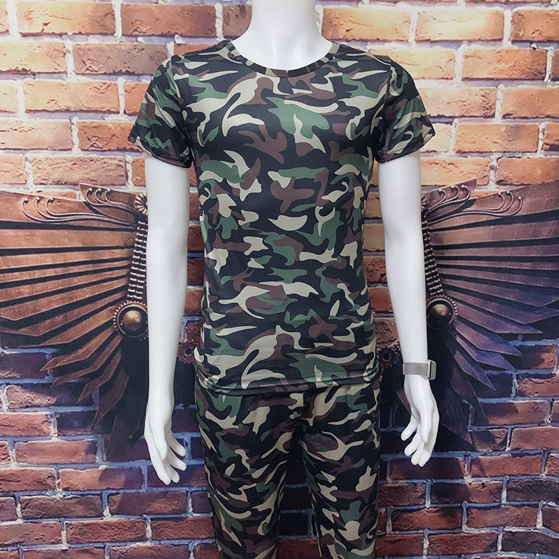 Summer men's sports training suit trend mens clothes T - shirt short sleeve trousers 2 pieces camouflage suit assembly