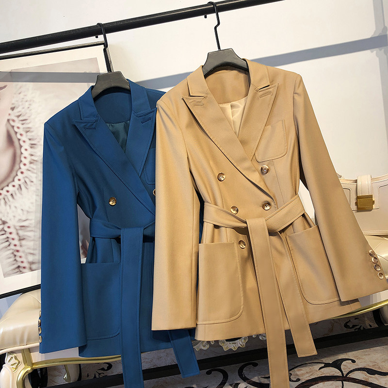 MRMW minor suit jacket woman 2022 new spring pure color close-up waist lacing Korean version loose short Western suit