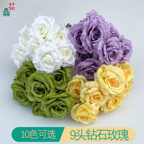 Three heads 9 heads diamond roses multi-head bunches rounded roses wedding hall road leading flower arrangement flower arrangement base artificial flowers