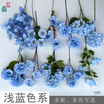 25 years of wedding hall light blue stage ceiling base simulation flowers sky blue wedding flower wall flower arrangement silk flower