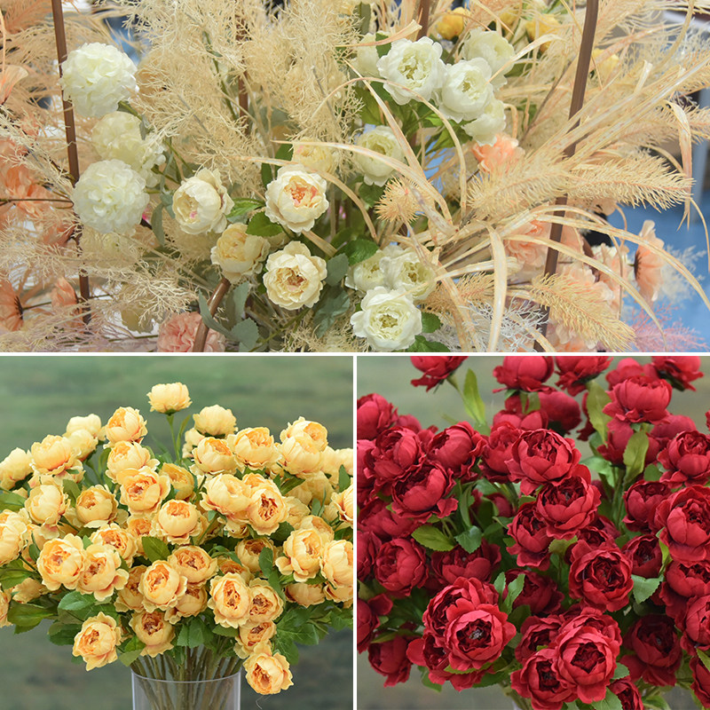 Simulation foreign peony simulation flower wedding indoor living room decoration props Western rose simulation 6 foreign peonies