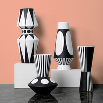 LIVETAI Nordic simple home accessories black and white geometric ceramic handmade vase model room decoration flower arranging