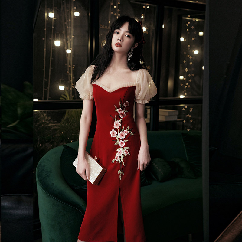 Fish tail toast bride 2022 new summer Chinese engagement dress red dress can be worn