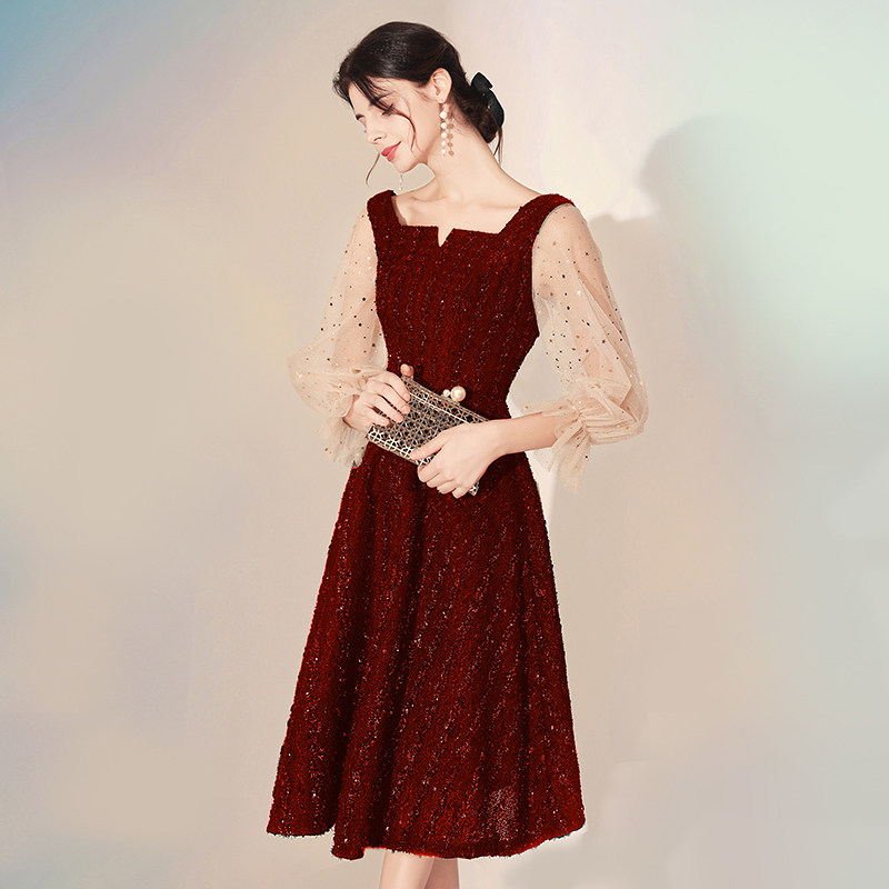 Toast to the bride 2022 Summer new engagement Ocean Wine Red Dress dress Back to door pence can normally be worn