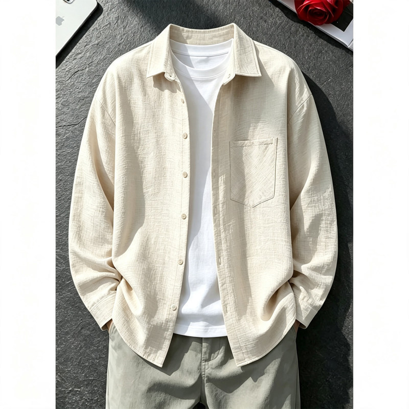 Rtimfd Minimalist Autumn New Old Money Style Faux Linen Men's Long-Sleeve Shirt Thin Breathable Air Conditioning Shirt Jacket Rtimfd Minimalist Autumn New Old Money Style Faux Linen Men's Long-Sleeve Shirt Thin Breathable Air Conditioning Shirt Jacket