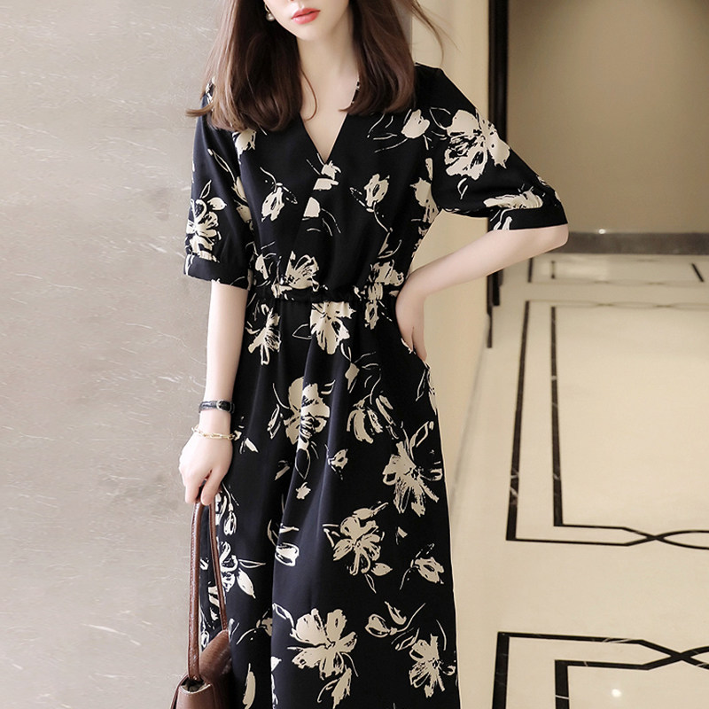 Chiffon floral long dress large size women's design sense 2021 summer new fat sister mm thin meat dress