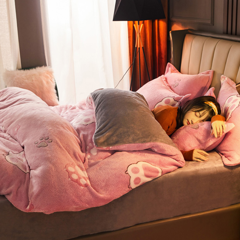 Coral fleece four-piece set of thin bedding Milk suede bed single duvet cover Double-sided velvet bed spring and autumn flannel