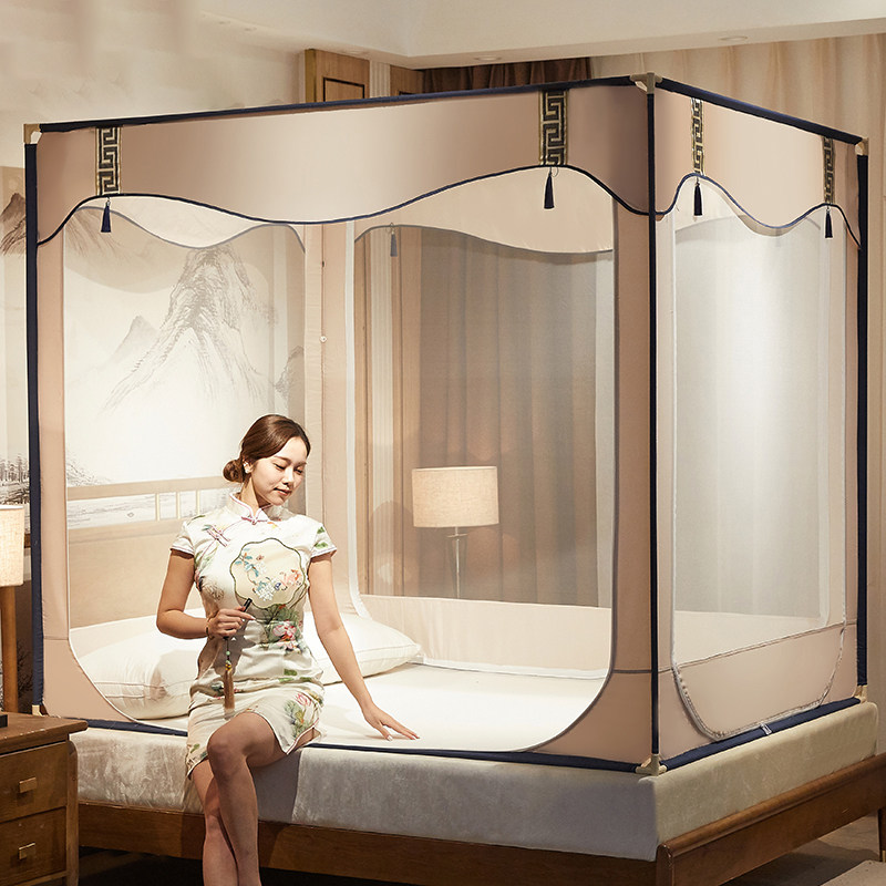 2022 New Mosquito Nets Home Free Installation Mongolia Bag Anti-Fall Kid Bedroom Thickened Bed Curtain curtain bracket fixed