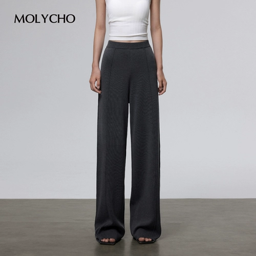 Трикотажные весенние штаны для отдыха, эластичная талия, высокая талия, свободный прямой крой