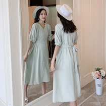 Pregnant womens summer dress Xia Chao long knee loose foreign skirt summer small fragrant wind long dress spring and summer dress