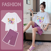 Pregnant womens summer suit out Fashion Net Red foreign gas small fragrance wind two-piece set 2020 new summer T-shirt