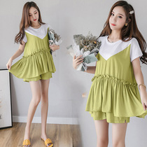 Net red pregnant womens summer suit out fashion small man Foreign style tide mother Summer small fragrant wind two-piece summer