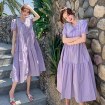 Pregnant Women summer dress tide 2021 thin knee long dress late pregnancy summer small tide mother long skirt