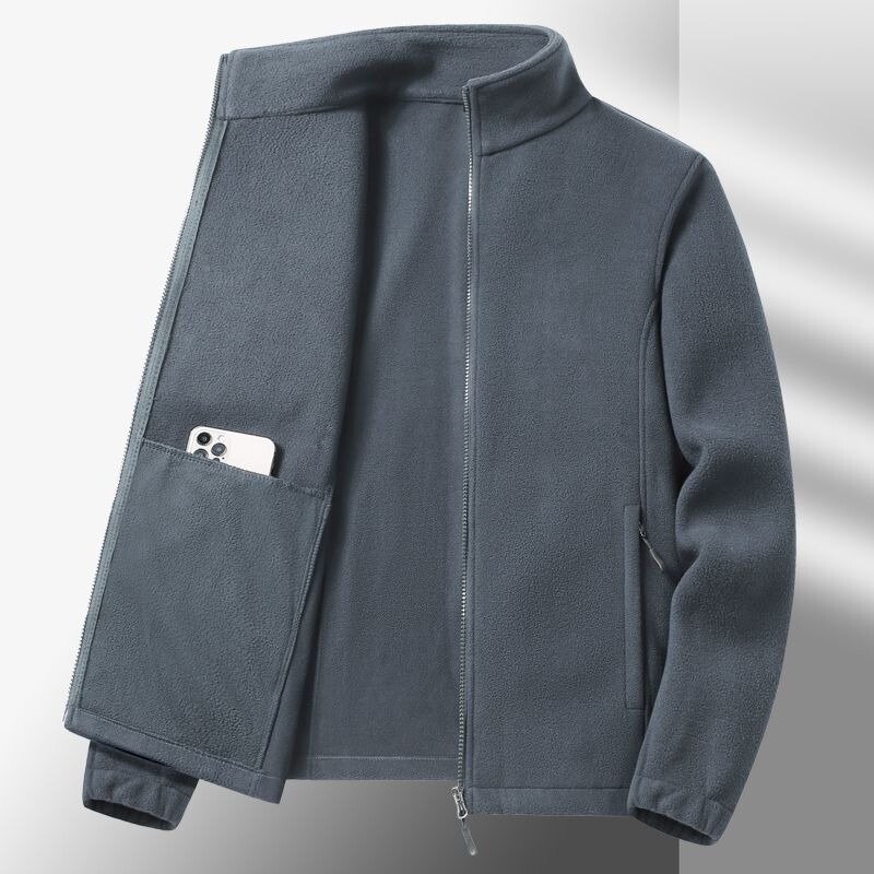 Polar Fleece Jacket Men's Autumn and Winter Large Size Loose Cardigan Stand Collar Sweatshirt Outdoor Fleece Warm Fleece Jacket