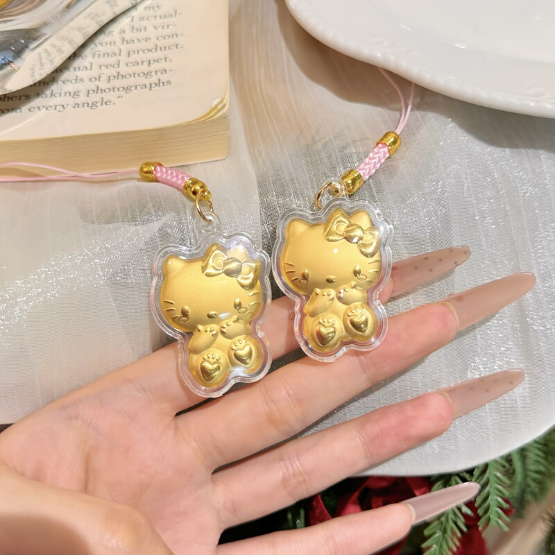 Pure Gold Water Shell Gold Low-Weight Gift Mini Hello Kitty Trendy Toy Bag Strap Keychain Pendant Pure Gold Water Shell Gold Low-Weight Gift Mini Hello Kitty Trendy Toy Bag Strap Keychain Pendant