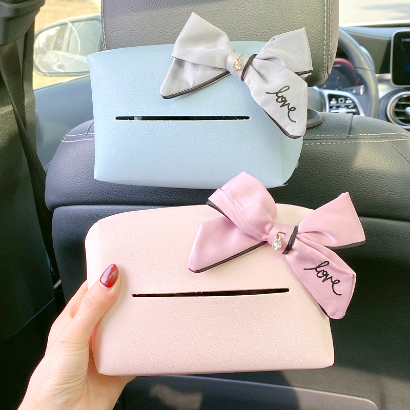 Creative Car Tissue Box Cortical Back Car Toilet Paper Box Butterfly Knot car Hanging Car Visor Lady