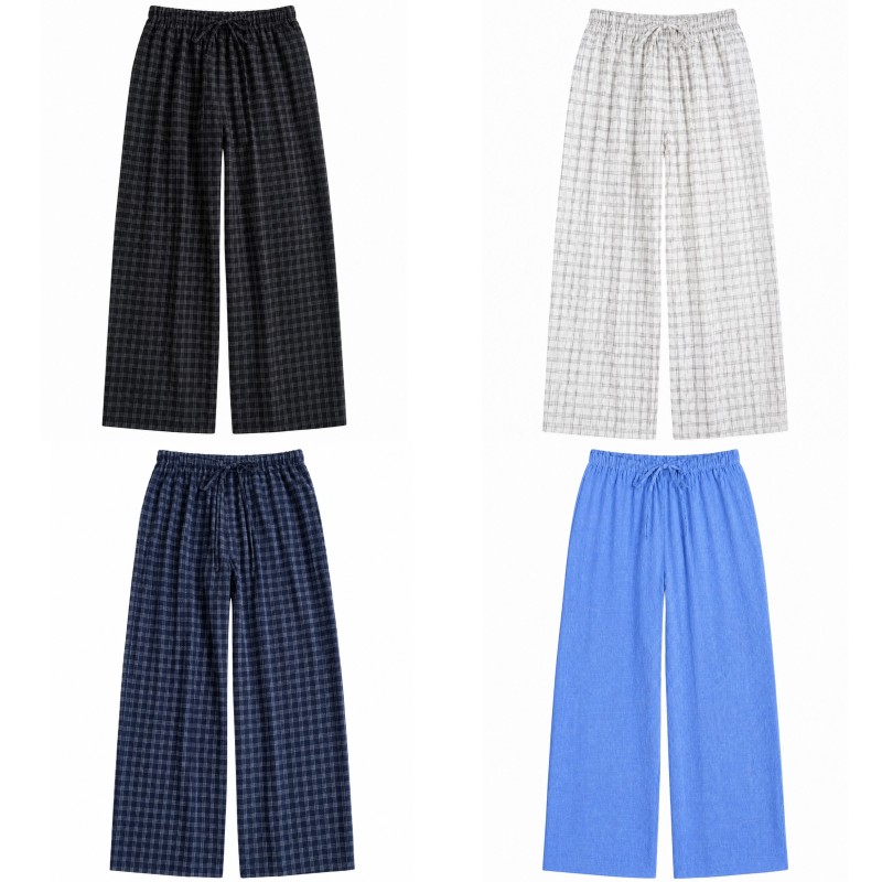 Xanvas "Third Anniversary Original Authentic Product" Four-Color Salt-Shrunk Bubble Wrinkle Plaid A-Line Drawstring Plaid Casual Pants Xanvas "Third Anniversary Original Authentic Product" Four-Color Salt-Shrunk Bubble Wrinkle Plaid A-Line Drawstring Plaid Casual Pants
