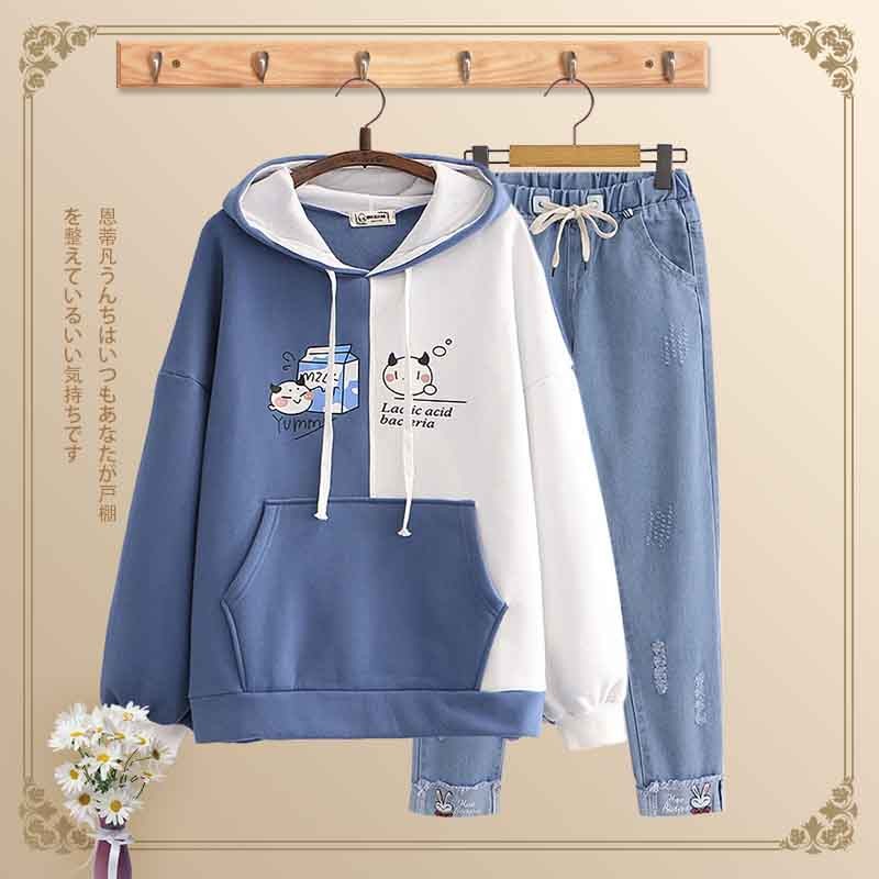 Junior High School High School Kids Spring Autumn Season Two Sets Casual Loose Clothing Suit Teen Academy Wind Blouse Hooded Suit