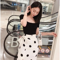 Net red wave point casual set two-piece New Summer lace slim slim split skirt short man