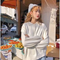 Soft glutinous girl Korean custom student sweater female college wind autumn and winter loose pullover polo turtleneck sweater female