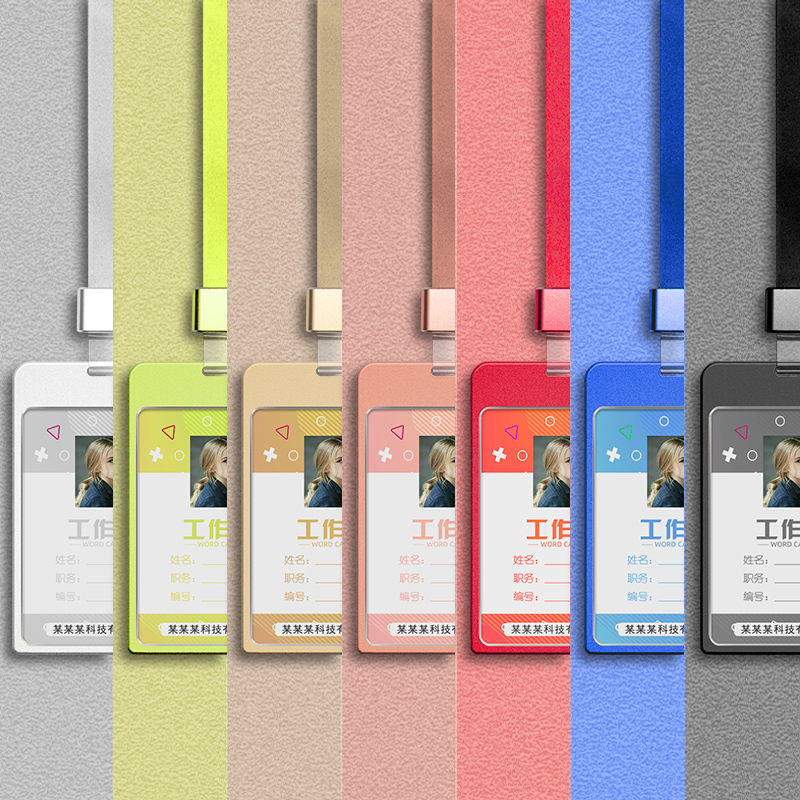 High-end large number aluminium 7x10 alloy metal working certificate sleeve with hanging rope custom document sleeve Double face transparent student card Campus card school card listing document sleeve Chest Card Sleeve Work Certificate Hanging Rope