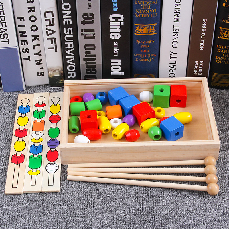 Early teaching children string of beads box baby puzzle wearing beads toy wooden male girl's fine action training