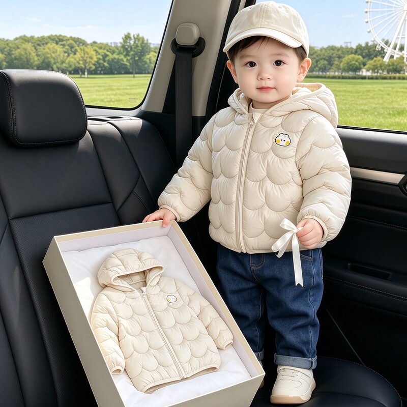 Boys and Girls down Cotton Jacket Autumn and Winter 2026 New Style Infant and Toddler Super Stylish Lightweight Hooded Cotton Coat Warm Outerwear