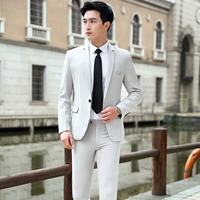 Бежевый костюм, штаны, рубашка, галстук, 7705м