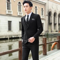 Черный костюм, штаны, жилет, рубашка, галстук, ремень