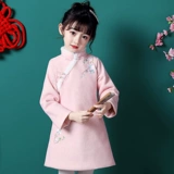Детское демисезонное ципао, шерстяное ханьфу для девочек, новогодний лонгслив, китайский стиль