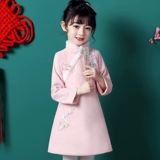 Детское демисезонное ципао, шерстяное ханьфу для девочек, новогодний лонгслив, китайский стиль
