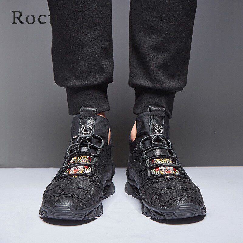 Rocu winter personalized men's shoes trendy shoes new light luxury black trendy brand embroidery sports casual shoes ins men's all-match