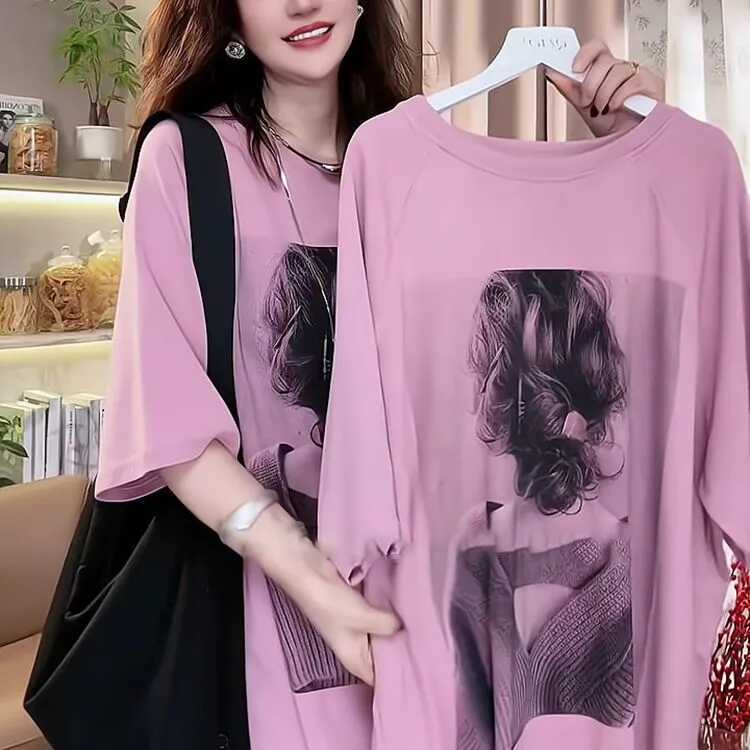 Plus-Size Women's Oversized 150kg High-End Short-Sleeve T-Shirt, Summer Loose French Fashion Youthful Top Trendy