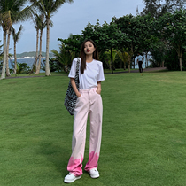 MUJINLU pink high waist jeans Women in summer 2022 new loose zagged soft pants straight barrel broadlegged pants