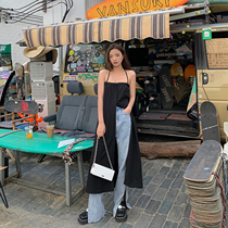 MUJINLU black exposed back hanging neck one-piece dress female summer 2022 temperament open fork harness shirt with shoulder